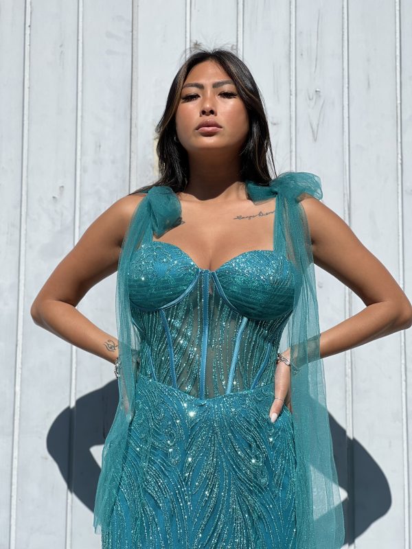 ABITO A SIRENA CON SPALLINE IN TULLE'